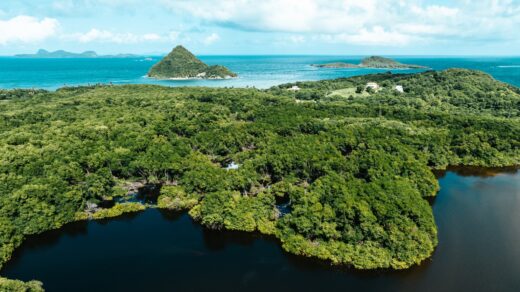 an island surrounded by water