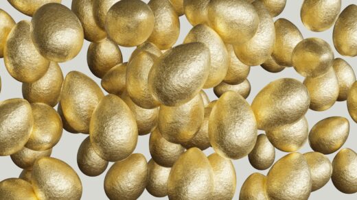 Golden eggs appear to be floating in air.