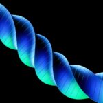 A blue and green spiral on a black background