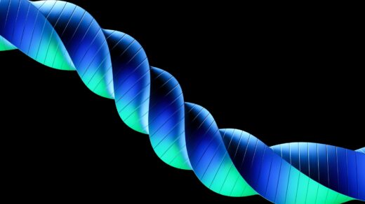 A blue and green spiral on a black background