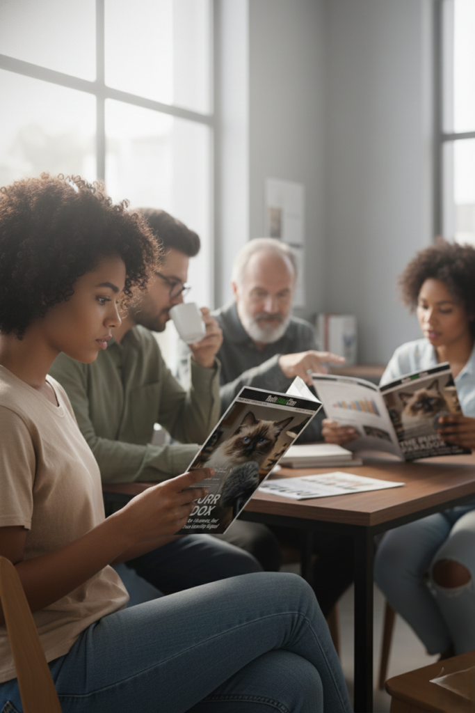 people reading the purr paradox magazine