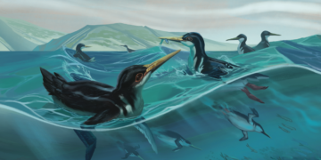 The oldest penguin species yet discovered, Daniadyptes primaevus, was a flightless bird that spent much of its time in the ocean, just like modern penguins. However, fossil evidence of the species’ long beaks suggests that it used hunting practices more like those of modern seabirds, such as cormorants, which stay near the water’s surface because they cannot swallow their prey underwater. Traces of the many varieties of ancient penguins that lived in New Zealand are al- lowing paleontologists to track their evolution into the semiaquatic birds found today.