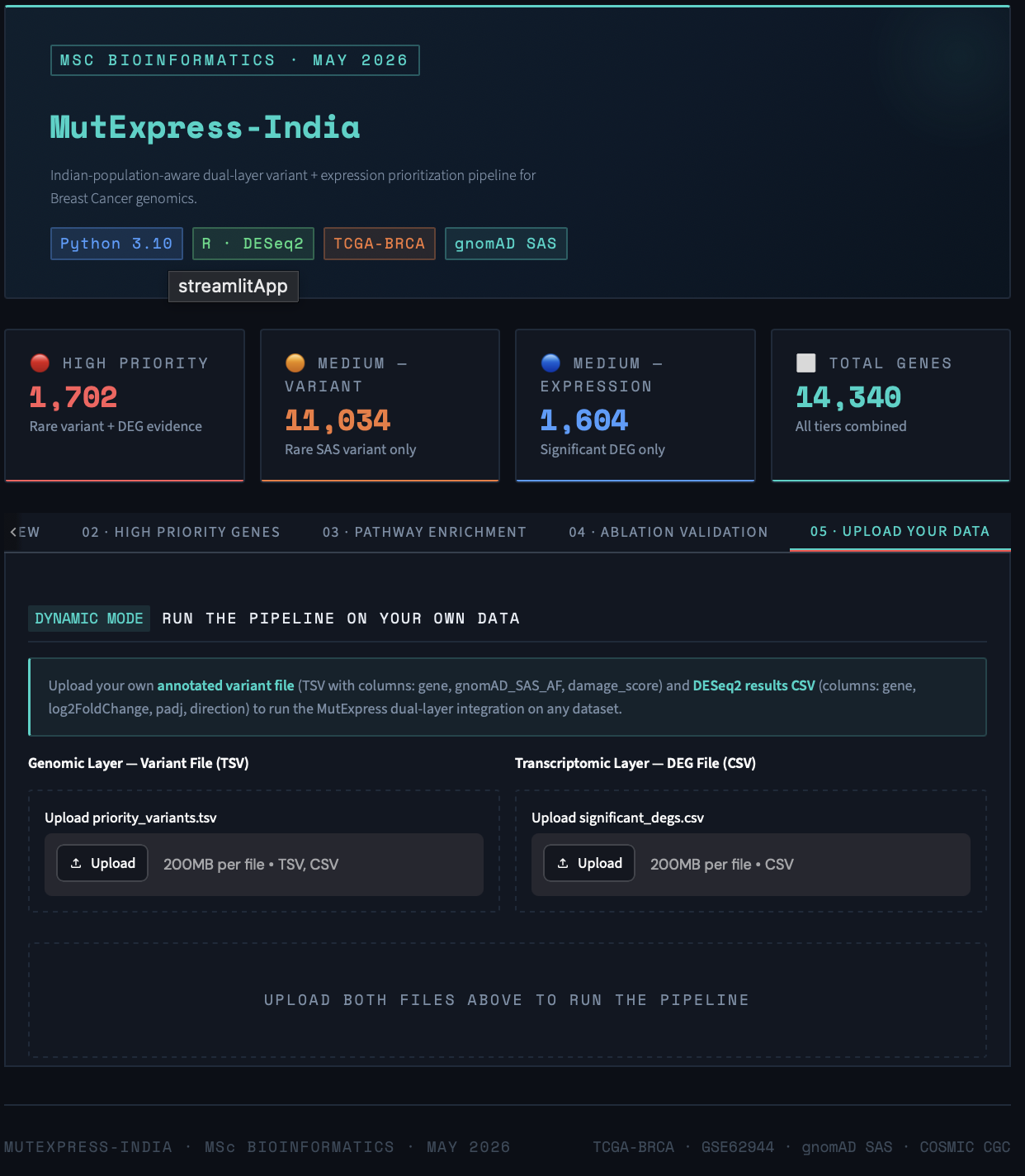 Upload mode — run pipeline on your own data