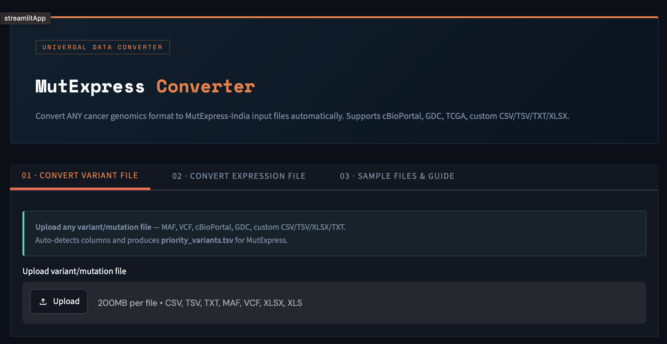 Converter Tab 1 — convert variant file