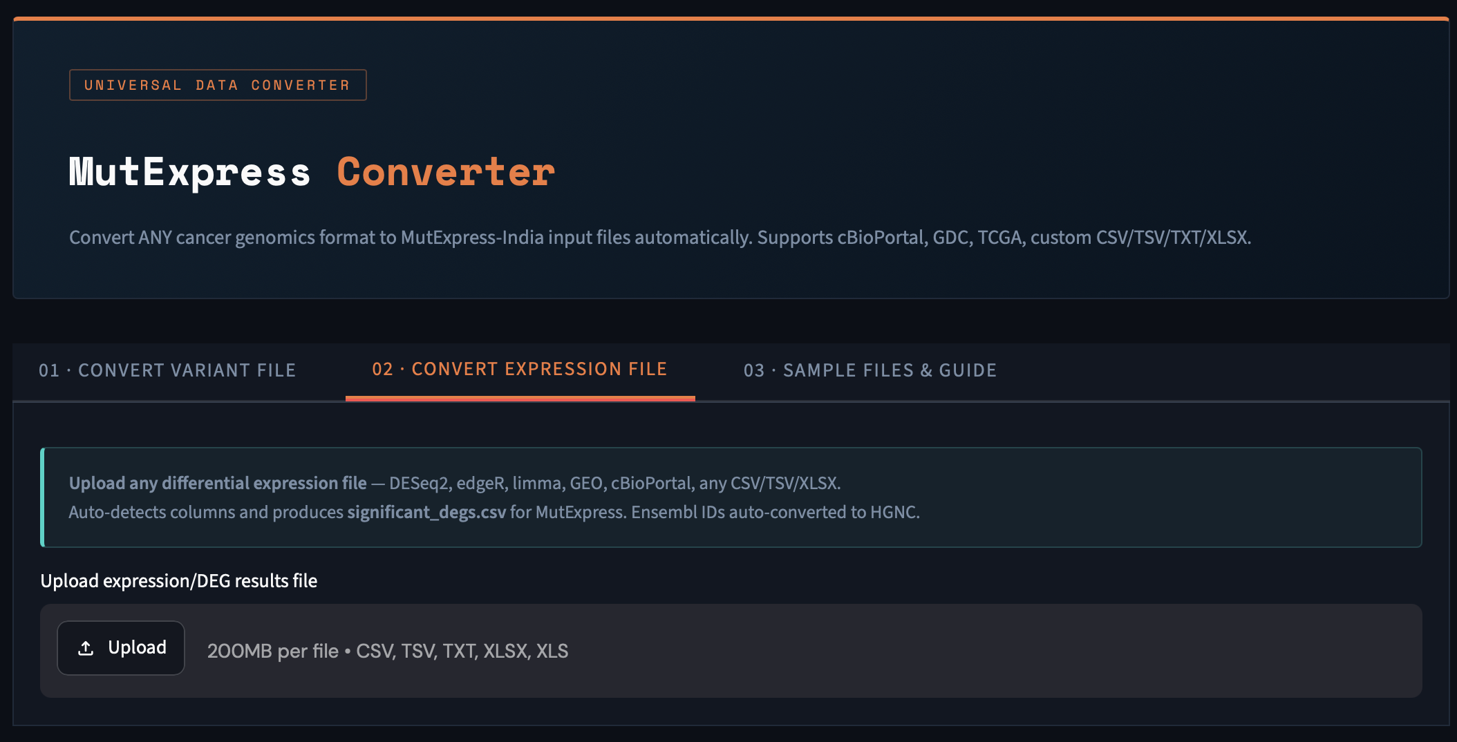 Converter Tab 2 — convert expression file
